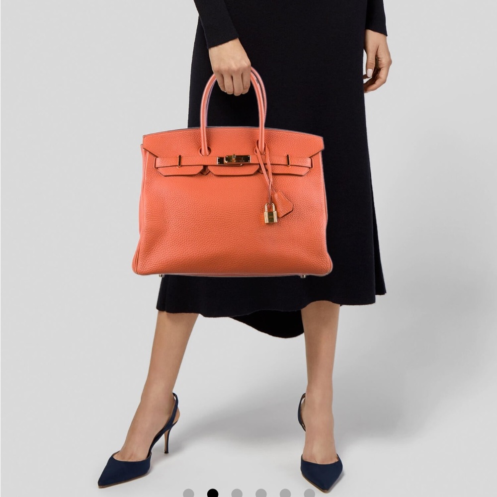 Hermès orange Birkin Clemence Birkin 35.  Gold hardware, lock, keys box.